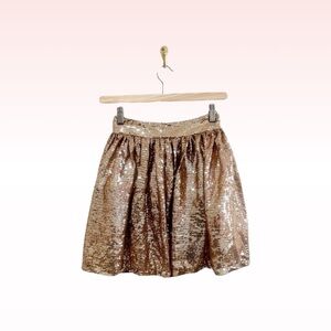 BEBE Gold Sequin Flare Mini Skirt (Sz S)